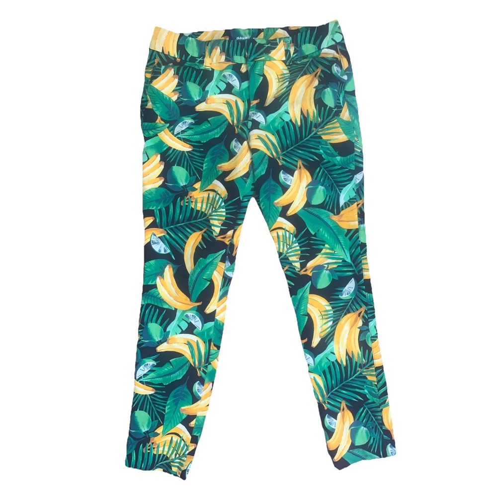 Old Navy Pixie Ankle Pants Women's 4 Green Yellow Banana Tropical Cruise Travel